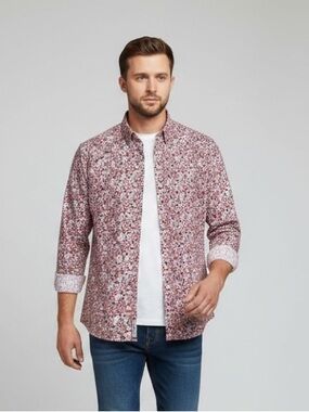 Daniel Hechter Long Sleeve Geometric Dress Shirt - Cotton - Size XL